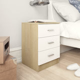 NNEVL Bedside Cabinets 2 pcs White and Sonoma Oak 38x35x56 cm Chipboard