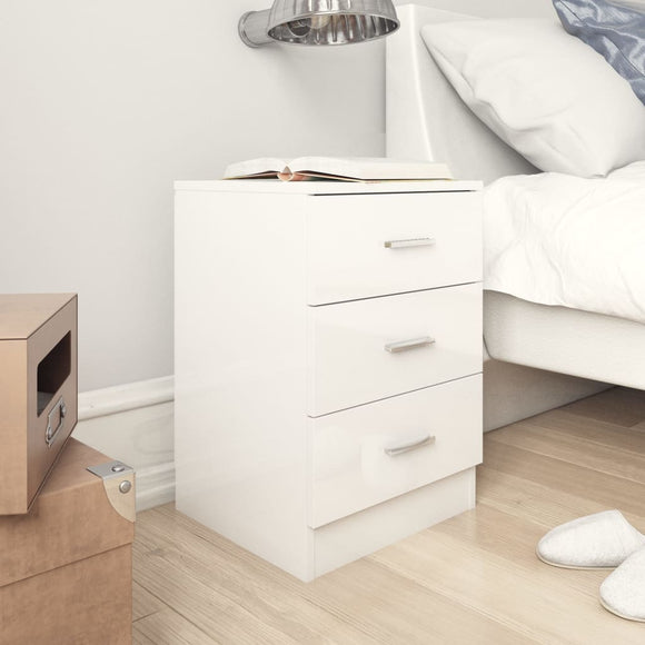NNEVL Bedside Cabinet High Gloss White 38x35x56 cm Chipboard