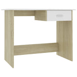 NNEVL Desk White and Sonoma Oak 100x50x76 cm Chipboard