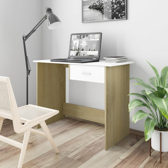 NNEVL Desk White and Sonoma Oak 100x50x76 cm Chipboard