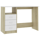 NNEVL Desk with Drawers White and Sonoma Oak 110x50x76 cm Chipboard