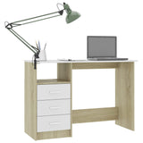 NNEVL Desk with Drawers White and Sonoma Oak 110x50x76 cm Chipboard