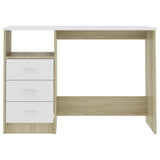 NNEVL Desk with Drawers White and Sonoma Oak 110x50x76 cm Chipboard