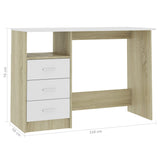 NNEVL Desk with Drawers White and Sonoma Oak 110x50x76 cm Chipboard
