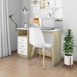 NNEVL Desk with Drawers White and Sonoma Oak 110x50x76 cm Chipboard