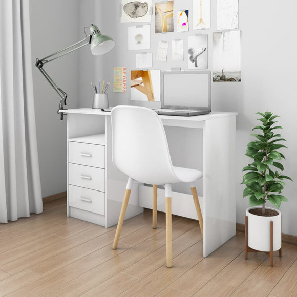 NNEVL Desk with Drawers High Gloss White 110x50x76 cm Chipboard