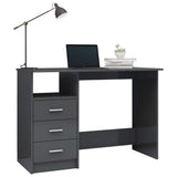 NNEVL Desk with Drawers High Gloss Grey 110x50x76 cm Chipboard