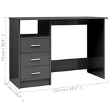 NNEVL Desk with Drawers High Gloss Grey 110x50x76 cm Chipboard