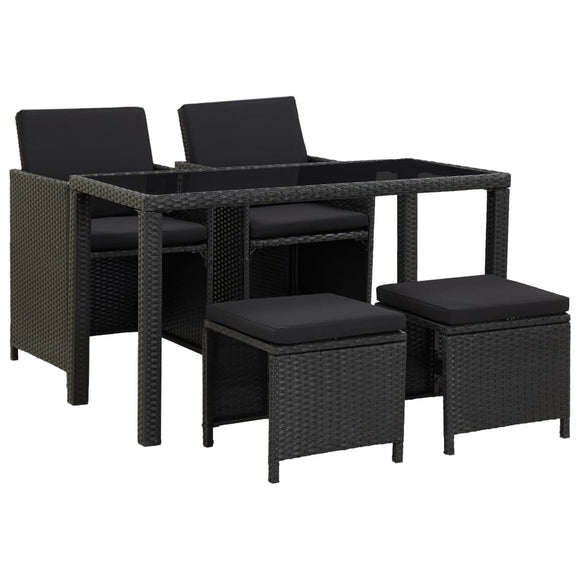 NNEVL 5 Piece Outdoor Dining Set with Cushions Poly Rattan Black