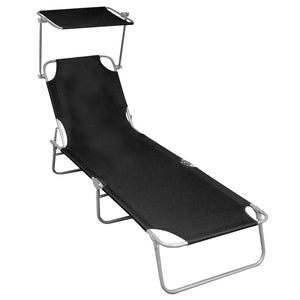 NNEVL Folding Sun Lounger with Canopy Black Aluminium