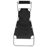 NNEVL Folding Sun Lounger with Canopy Black Aluminium