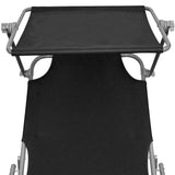 NNEVL Folding Sun Lounger with Canopy Black Aluminium