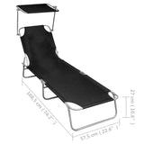 NNEVL Folding Sun Lounger with Canopy Black Aluminium