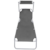 NNEVL Folding Sun Lounger with Canopy Grey Aluminium