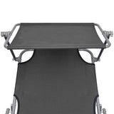 NNEVL Folding Sun Lounger with Canopy Grey Aluminium