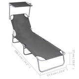 NNEVL Folding Sun Lounger with Canopy Grey Aluminium