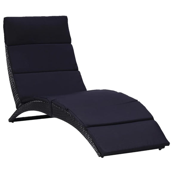 NNEVL Sunbed with Cushion Poly Rattan Black