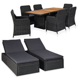 NNEVL 9 Piece Outdoor Lounge Set Poly Ratten Black