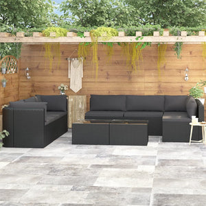 NNEVL 9 Piece Garden Lounge Set with Cushions Poly Rattan Black