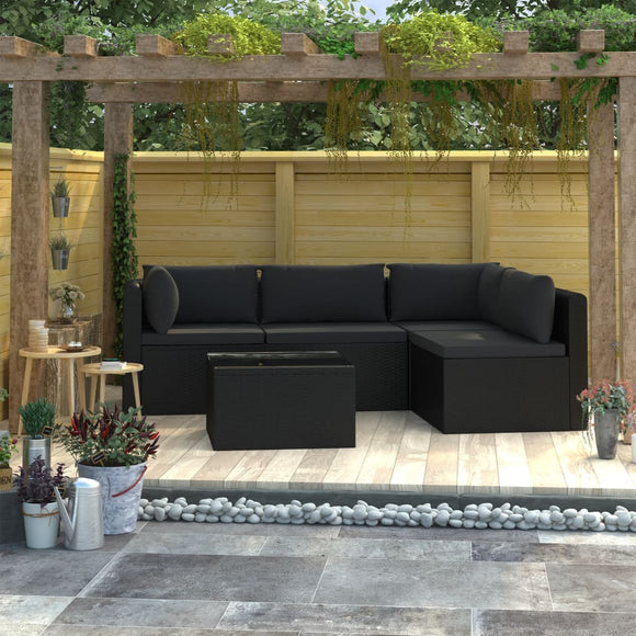 NNEVL 5 Piece Garden Lounge Set with Cushions Poly Rattan Black