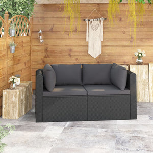 NNEVL 2 Piece Garden Sofa Set with Cushions Poly Rattan Black