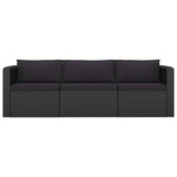 NNEVL 3 Piece Garden Sofa Set with Cushions Poly Rattan Black