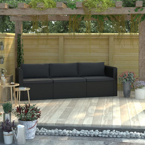 NNEVL 3 Piece Garden Sofa Set with Cushions Poly Rattan Black