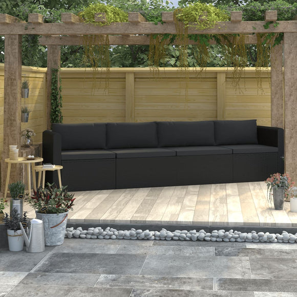 NNEVL 4 Piece Garden Sofa Set with Cushions Poly Rattan Black