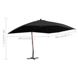 NNEVL Hanging Parasol with Wooden Pole 400x300 cm Black