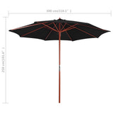 NNEVL Parasol with Wooden Pole 300x258 cm Black