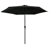 NNEVL Outdoor Parasol with LED Lights and Steel Pole 300 cm Black