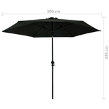 NNEVL Outdoor Parasol with LED Lights and Steel Pole 300 cm Black