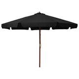 NNEVL Outdoor Parasol with Wooden Pole 330 cm Black