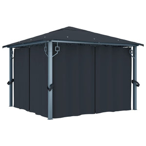 NNEVL Gazebo with Curtain 300x300 cm Anthracite Aluminium