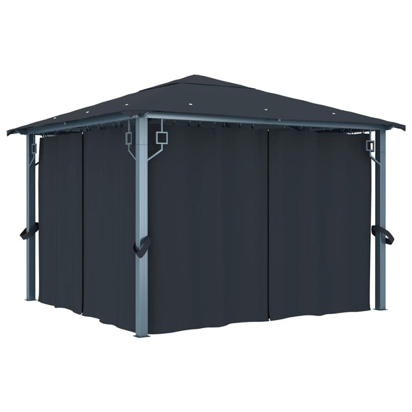 NNEVL Gazebo with Curtain 300x300 cm Anthracite Aluminium