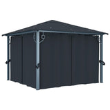 NNEVL Gazebo with Curtain 300x300 cm Anthracite Aluminium