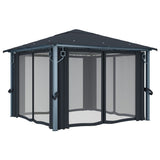 NNEVL Gazebo with Curtain 300x300 cm Anthracite Aluminium