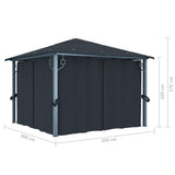 NNEVL Gazebo with Curtain 300x300 cm Anthracite Aluminium