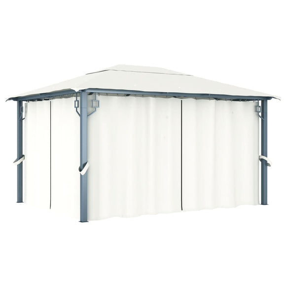 NNEVL Gazebo with Curtain 400x300 cm Cream Aluminium