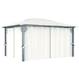 NNEVL Gazebo with Curtain 400x300 cm Cream Aluminium