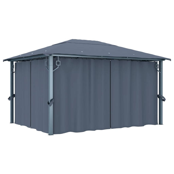 NNEVL Gazebo with Curtain 400x300 cm Anthracite Aluminium