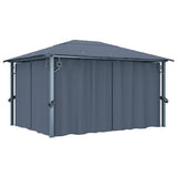NNEVL Gazebo with Curtain 400x300 cm Anthracite Aluminium