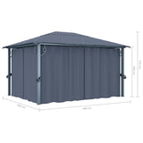 NNEVL Gazebo with Curtain 400x300 cm Anthracite Aluminium
