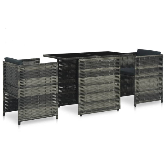 NNEVL 3 Piece Bistro Set with Cushions Poly Rattan Grey