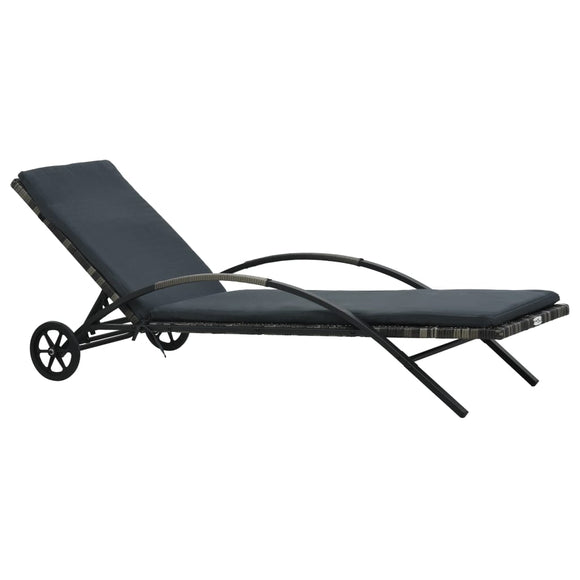 NNEVL Sun Lounger with Cushion & Wheels Poly Rattan Anthracite