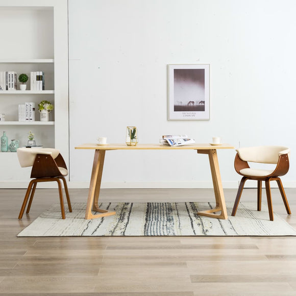 NNEVL Dining Chairs 2 pcs Cream Bent Wood and Faux Leather