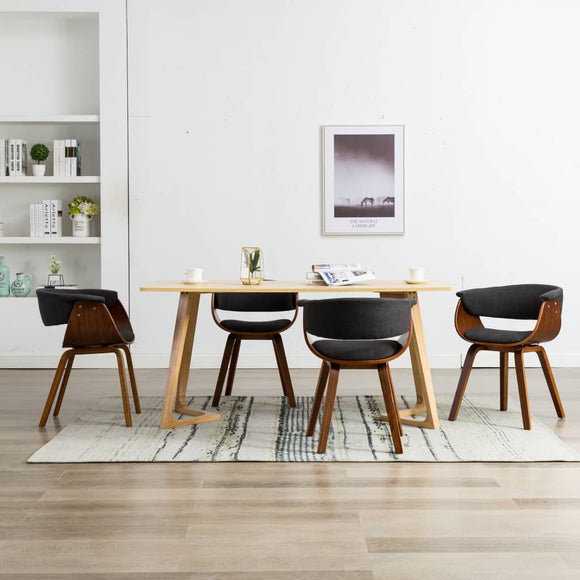 NNEVL Dining Chairs 4 pcs Grey Bent Wood and Fabric
