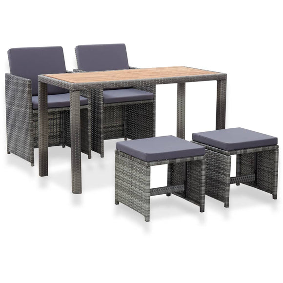 NNEVL 5 Piece Outdoor Dining Set Poly Rattan and Acacia Wood Anthracite