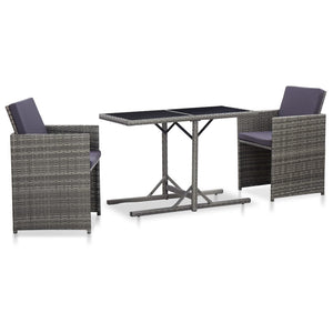 NNEVL 3 Piece Bistro Set with Cushions Poly Rattan Grey