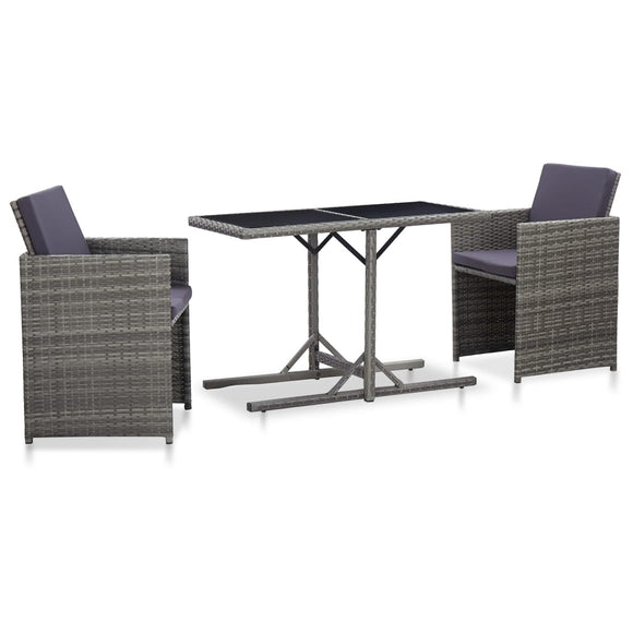 NNEVL 3 Piece Bistro Set with Cushions Poly Rattan Grey